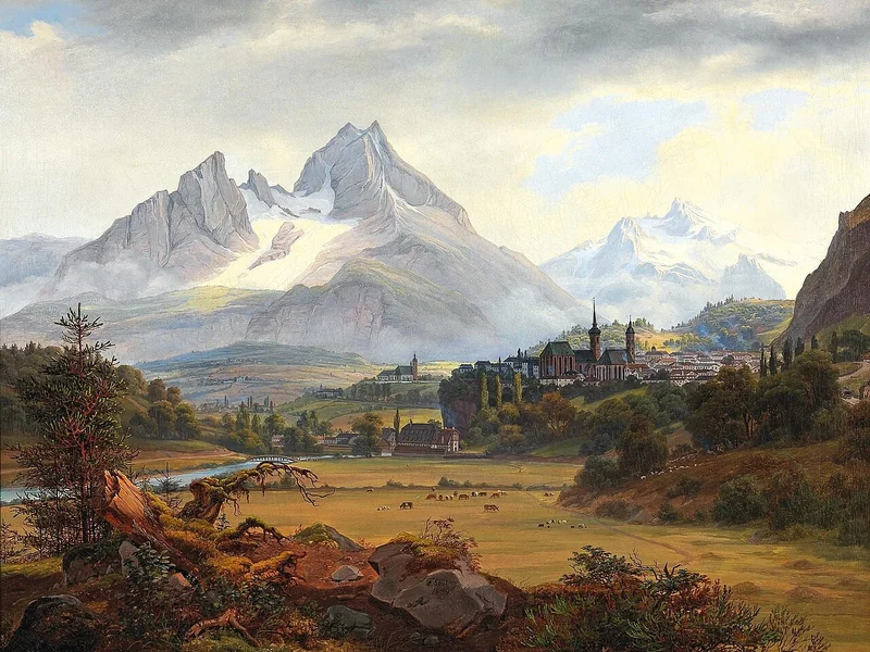 1809-Frederik Sødring - Veduta di Berchtesgaden con il ghiacciaio Watzmann